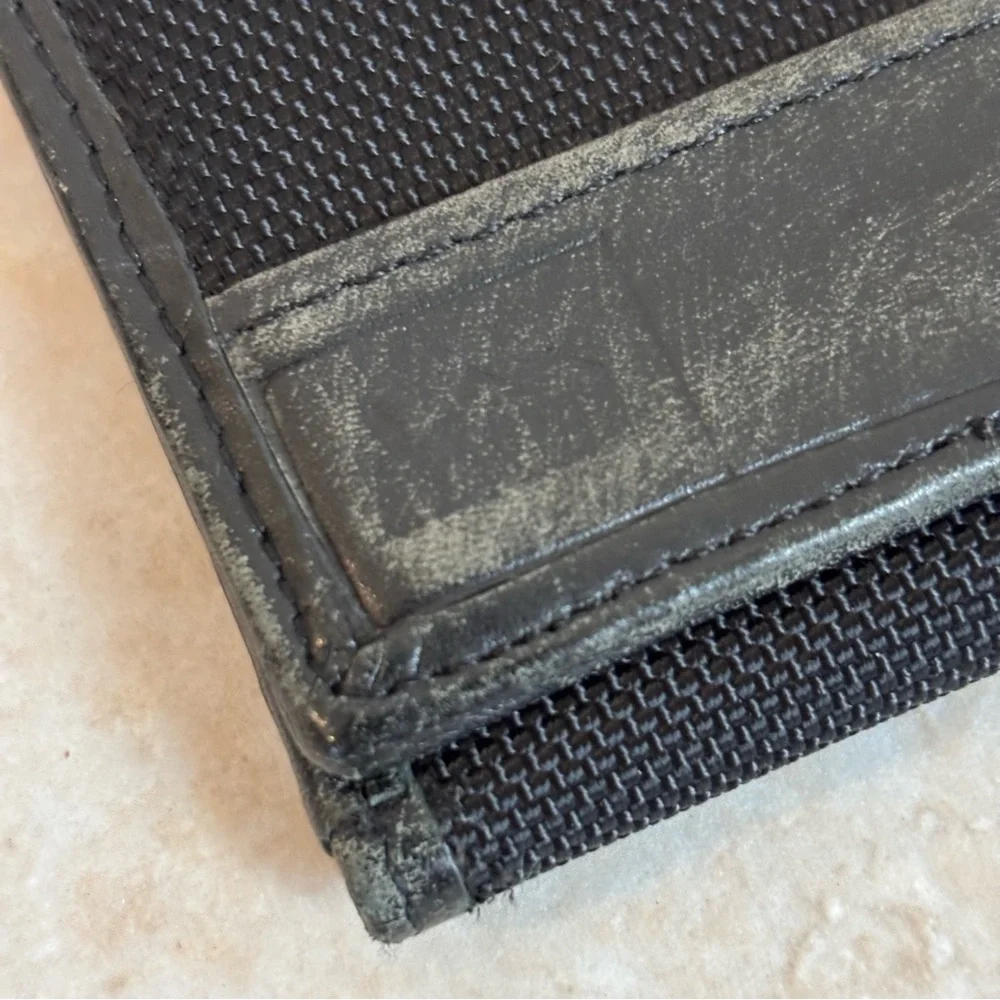 Rei tri-fold RFID nylon and leather wallet